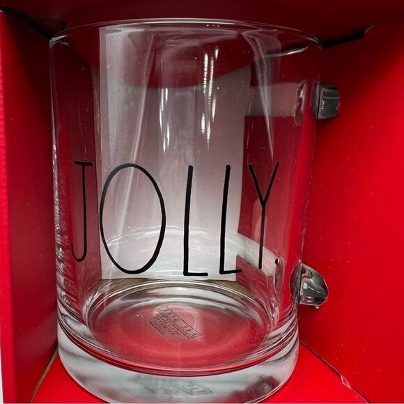 NEW Rae Dunn Jolly Glass Holiday Coffee Tea Large Capacity 18 Oz Mug by Enchante - Picture 2 of 4